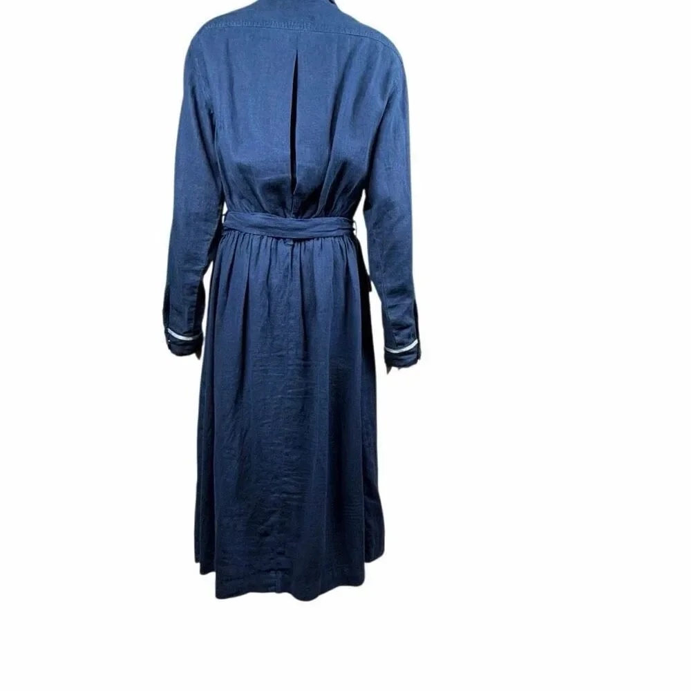 NWT L’AGENCE Kingsley Linen Shirt Dress Coat Navy Military Button Front Belted S